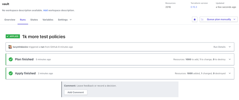 Terraform Cloud, 1000 resources added, in a few minutes